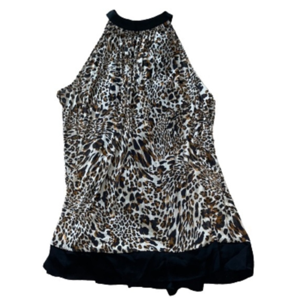 Saks Fifth Avenue black trimmed leopard print sleeveless halter top size S